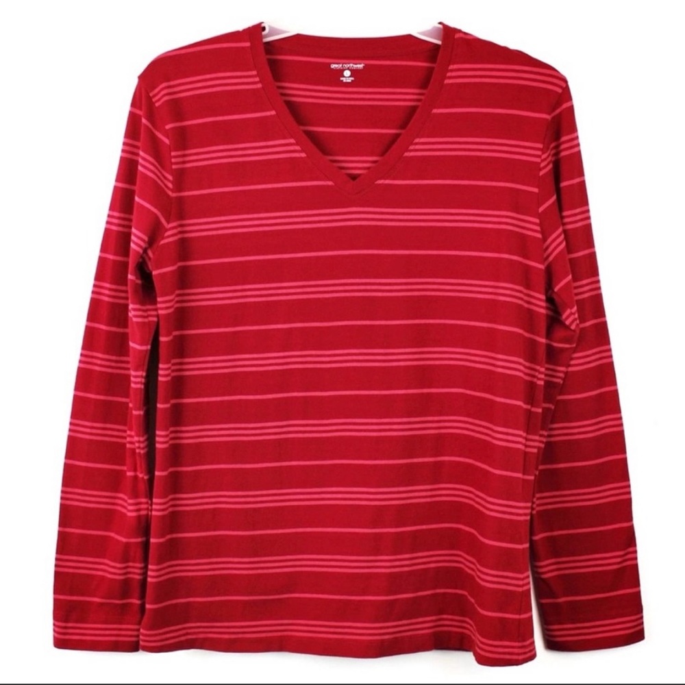 Women's Great Northwest Clothing Company Striped Long Sleeve Top, Size Large,Red